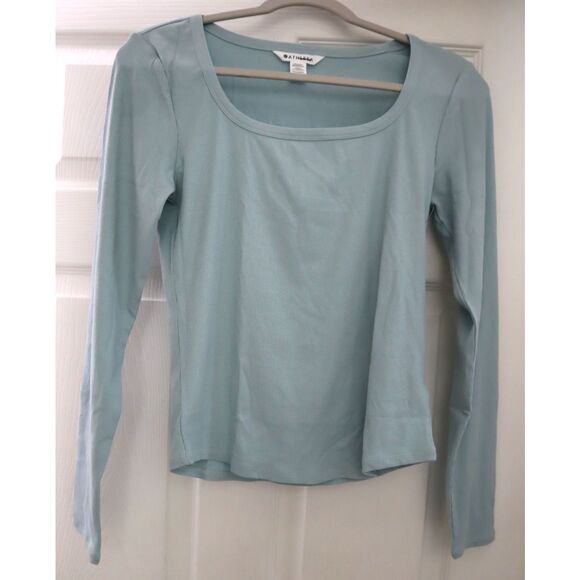 Athleta 415567-06 Women Sz M Seafoam Green Signature Rib Square Neck L/S Top - Picture 1 of 5